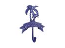 Rustic Dark Blue Cast Iron Palm Tree Beach Hook 8""