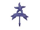 Rustic Dark Blue Cast Iron Starfish Beach Hook 8""