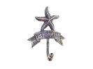 Rustic Silver Cast Iron Starfish Beach Hook 8""