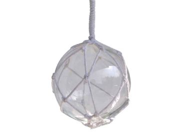 Clear Japanese Glass Ball With White Netting Christmas Ornament 4""