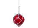 Red Japanese Glass Ball With White Netting Christmas Ornament 4&quot;