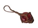 Red Japanese Glass Ball With Brown Netting Christmas Ornament 2""