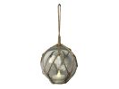 LED Lighted Clear Japanese Glass Ball Fishing Float with Brown Netting Christmas Tree Ornament 3""
