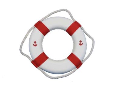 Classic White Decorative Anchor Lifering With Red Bands Christmas Ornament 10""