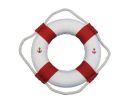 Classic White Decorative Anchor Lifering With Red Bands Christmas Ornament 6""