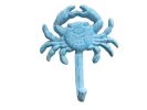 Rustic Light Blue Whitewashed Cast Iron Wall Mounted Crab Hook 5""