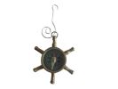 Antique Brass Ship's Wheel Compass Christmas Ornament 4""