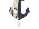 Wooden Rustic Decorative Blue Anchor with Hook 7""
