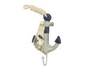 Wooden Rustic Decorative Blue and White Anchor with Hook 7""