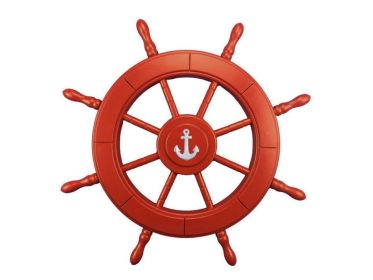 Red Decorative Ship Wheel With Anchor 24""