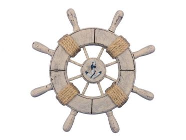 Rustic Decorative Ship Wheel With Anchor 9""