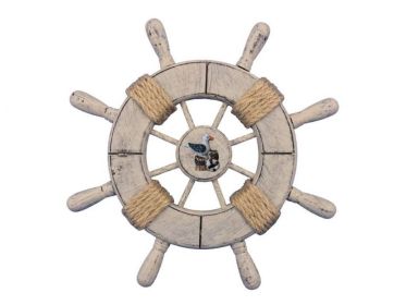 Rustic Decorative Ship Wheel With Seagull 9""