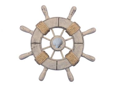 Rustic Decorative Ship Wheel With Seashell 9""