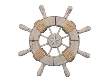 Rustic Decorative Ship Wheel With Starfish 9""