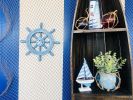 Rustic All Light Blue Decorative Ship Wheel With Anchor 12""