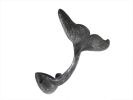 Antique Silver Cast Iron Decorative Whale Tail Hook 5""