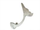 Rustic Whitewashed Cast Iron Decorative Whale Tail Hook 5""
