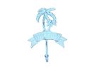 Rustic Dark Blue Whitewashed Cast Iron Palm Tree Beach Hook 8""