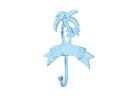 Rustic Dark Blue Whitewashed Cast Iron Palm Tree Beach Hook 8""