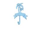 Rustic Light Blue Whitewashed Cast Iron Palm Tree Beach Hook 8""