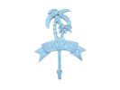 Rustic Light Blue Whitewashed Cast Iron Palm Tree Beach Hook 8""
