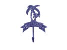 Rustic Dark Blue Cast Iron Palm Tree Beach Hook 8""