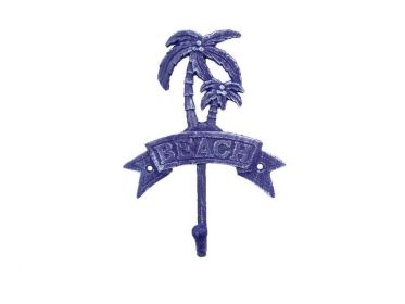Rustic Dark Blue Cast Iron Palm Tree Beach Hook 8""