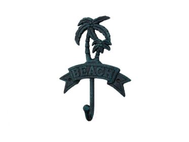 Seaworn Blue Cast Iron Palm Tree Beach Hook 8""