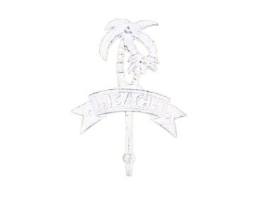 Whitewashed Cast Iron Palm Tree Beach Hook 8""