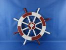 Red and White Decorative Ship Wheel with Palm Tree 18""