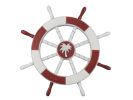 Red and White Decorative Ship Wheel with Palm Tree 18""