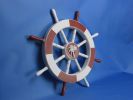 Red and White Decorative Ship Wheel with Palm Tree 18""