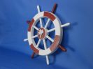 Red and White Decorative Ship Wheel with Palm Tree 18""