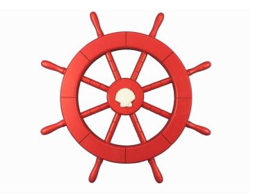 Red Ship Decorative Wheel with Seashell 18""