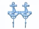Rustic Dark Blue Whitewashed Cast Iron Decorative Anchor Hooks 7""