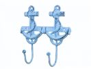 Rustic Dark Blue Whitewashed Cast Iron Decorative Anchor Hooks 7""