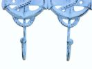Rustic Dark Blue Whitewashed Cast Iron Decorative Anchor Hooks 7""