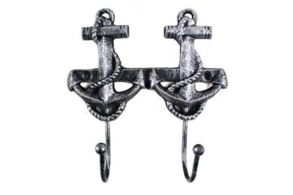 Antique Silver Cast Iron Decorative Anchor Hooks 7""