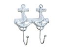 Rustic Whitewashed Cast Iron Decorative Anchor Hooks 7""