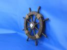Rustic Wood Finish Decorative Ship Wheel with Seashell 18""