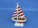 Wooden Red Striped Pacific Sailer Model Sailboat Decoration 9""
