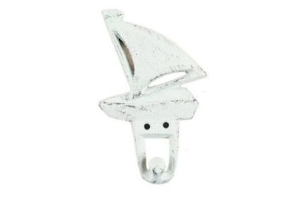 Rustic Whitewashed Cast Iron Sailboat Hook 6""