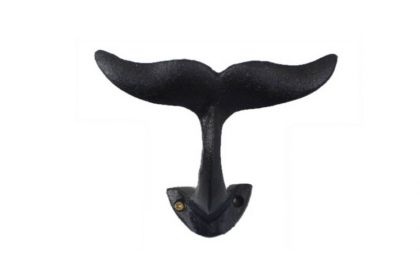 Rustic Black Cast Iron Decorative Whale Tail Hook 5""