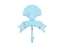 Rustic Dark Blue Whitewashed Cast Iron Seashell Beach Hook 8""