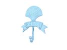 Rustic Dark Blue Whitewashed Cast Iron Seashell Beach Hook 8""