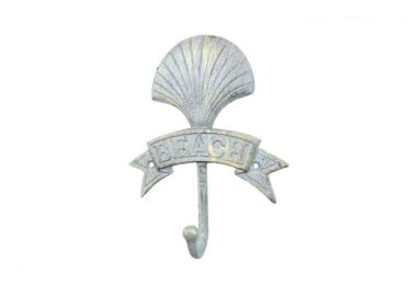Antique Seaworn Bronze Cast Iron Seashell Beach Hook 8""