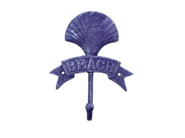 Rustic Dark Blue Cast Iron Seashell Beach Hook 8""