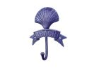 Rustic Dark Blue Cast Iron Seashell Beach Hook 8""