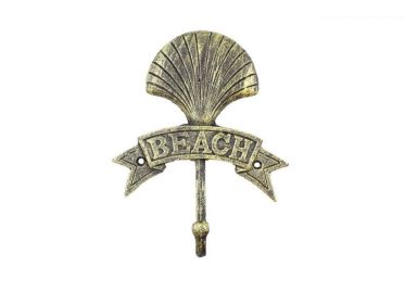 Rustic Gold Cast Iron Seashell Beach Hook 8""