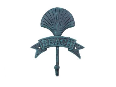 Seaworn Blue Cast Iron Seashell Beach Hook 8""
